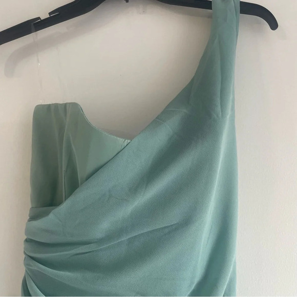 New! Oh Polly Paloma One Shoulder Draped Mini Dress in Teal nwt 22208 - Picture 4 of 14